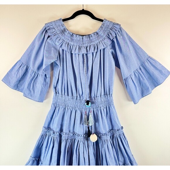 Anthropologie Misa Womens Dress Blue Masha Mini Off Shoulder Tiered Boho Small - Picture 8 of 13